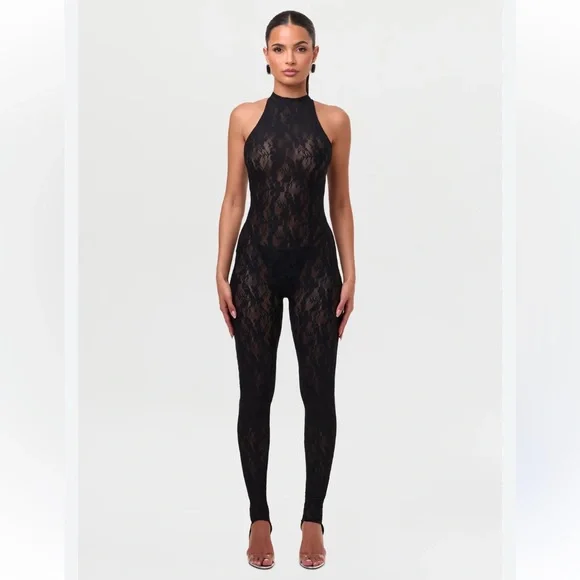 Naked Wardrobe STRETCH LACE RACER STIRRUP JUMPSUIT L - Picture 1 of 10